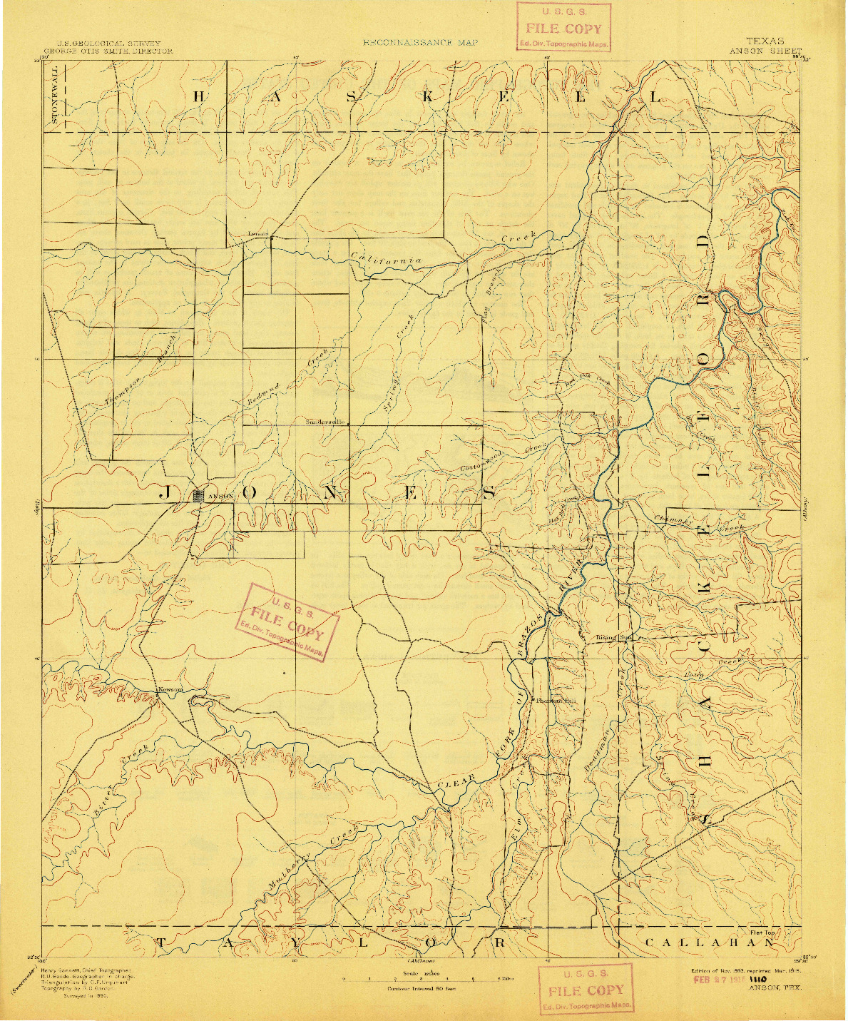 USGS 1:125000-SCALE QUADRANGLE FOR ANSON, TX 1893