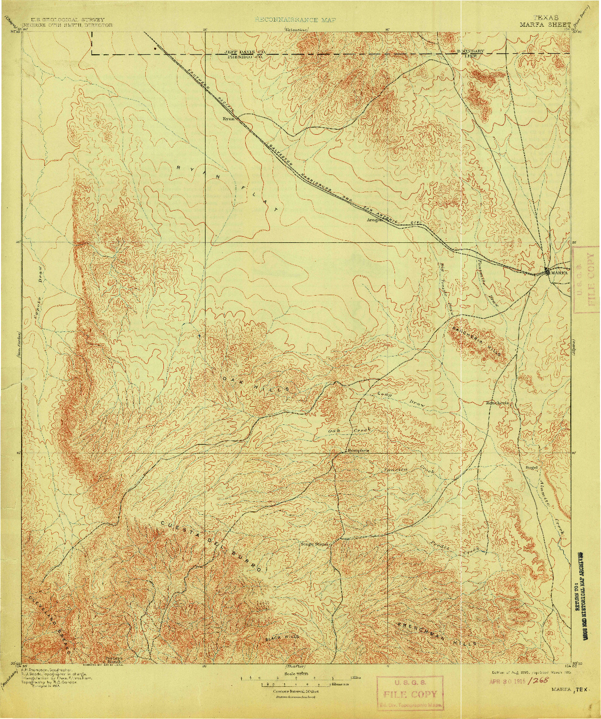 USGS 1:125000-SCALE QUADRANGLE FOR MARFA, TX 1895