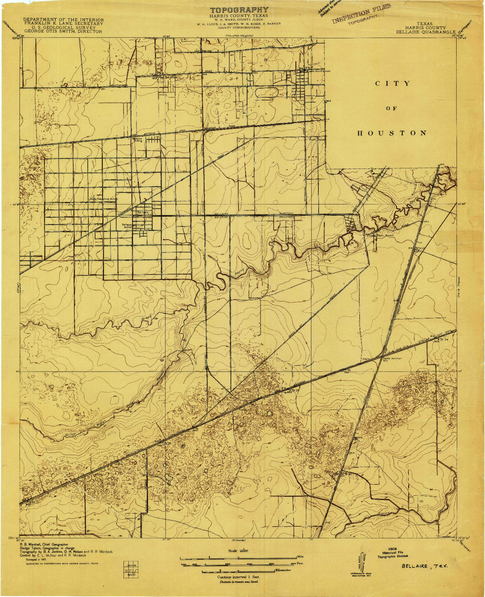 USGS 1:24000-SCALE QUADRANGLE FOR BELLAIRE, TX 1915