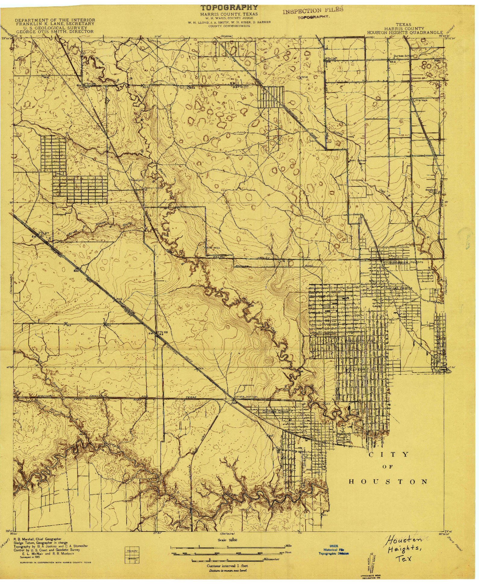 USGS 1:24000-SCALE QUADRANGLE FOR HOUSTON HEIGHTS, TX 1915