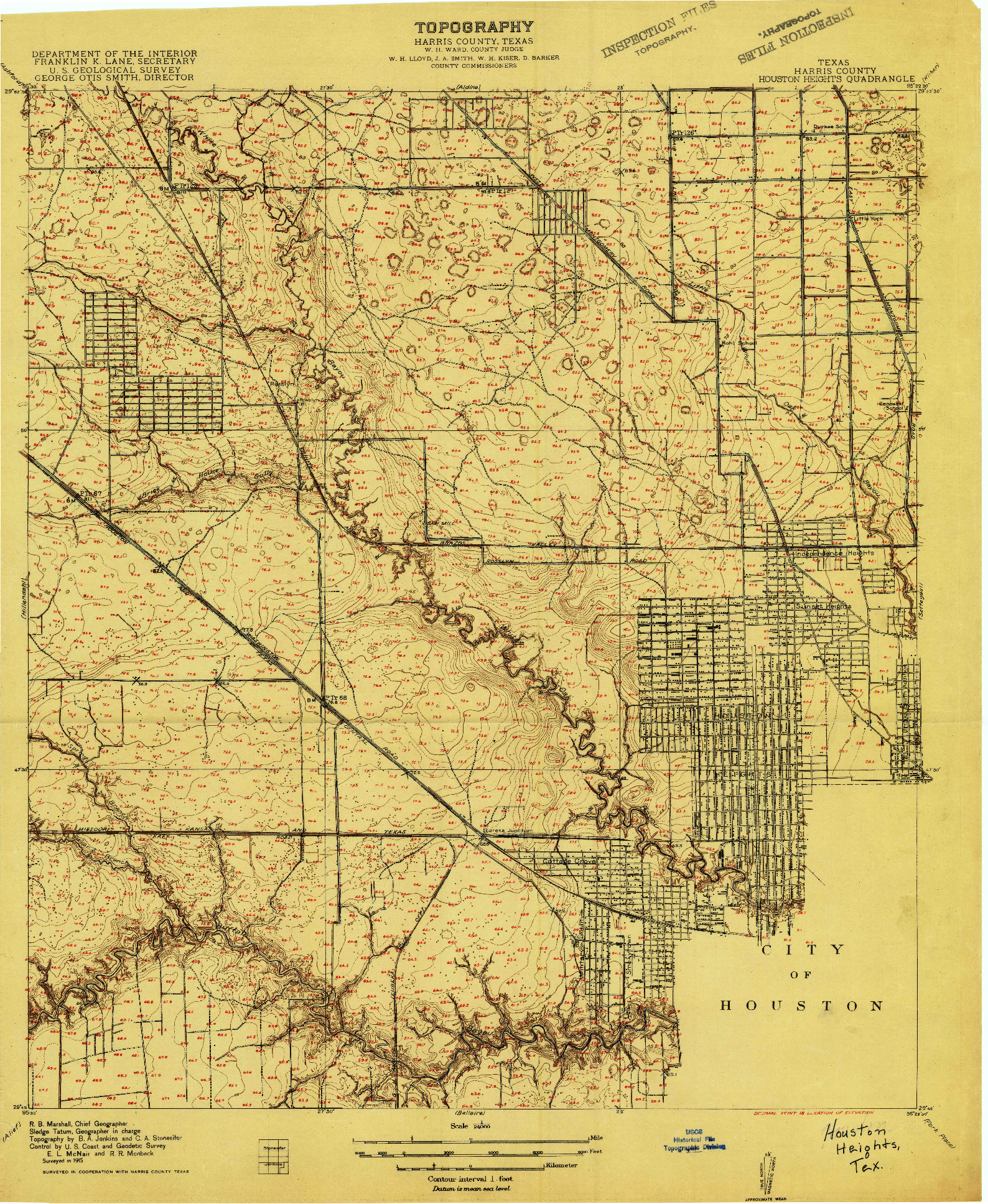 USGS 1:24000-SCALE QUADRANGLE FOR HOUSTON HEIGHTS, TX 1915