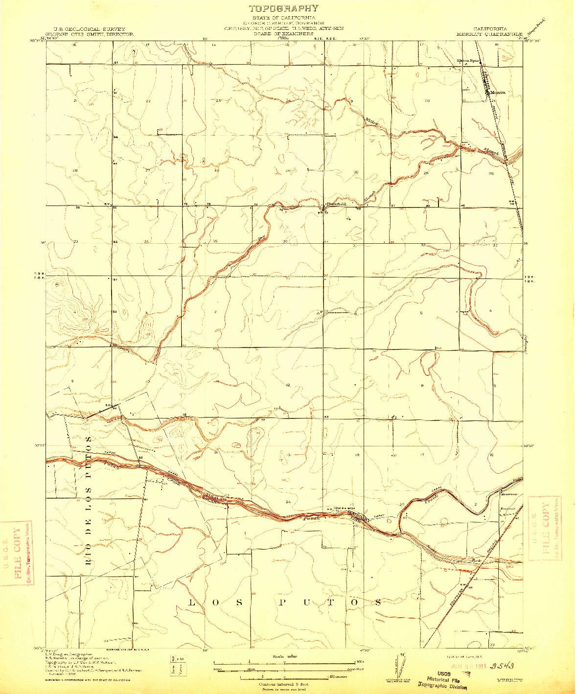 USGS 1:31680-SCALE QUADRANGLE FOR MERRITT, CA 1915