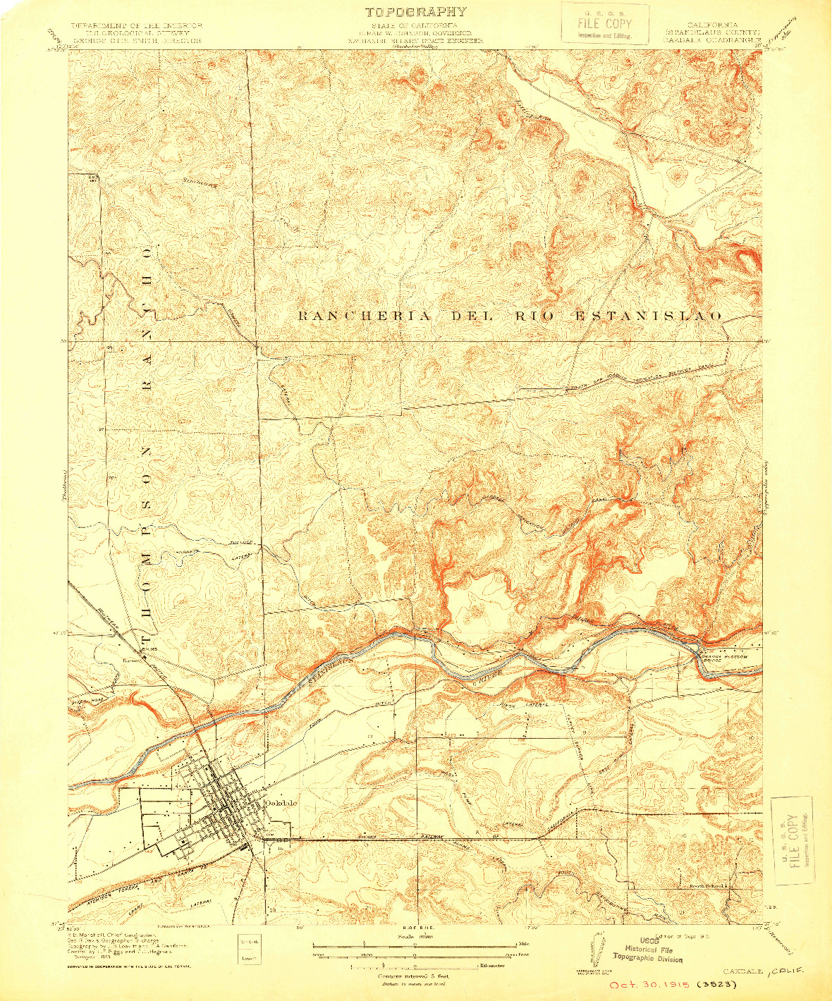 USGS 1:31680-SCALE QUADRANGLE FOR OAKDALE, CA 1915