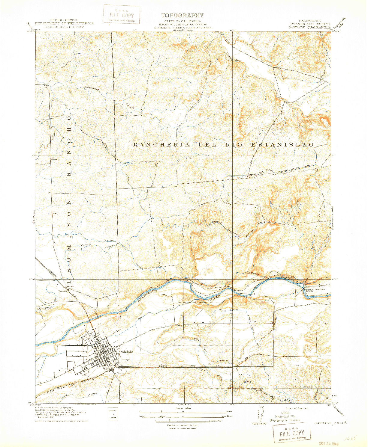 USGS 1:31680-SCALE QUADRANGLE FOR OAKDALE, CA 1915