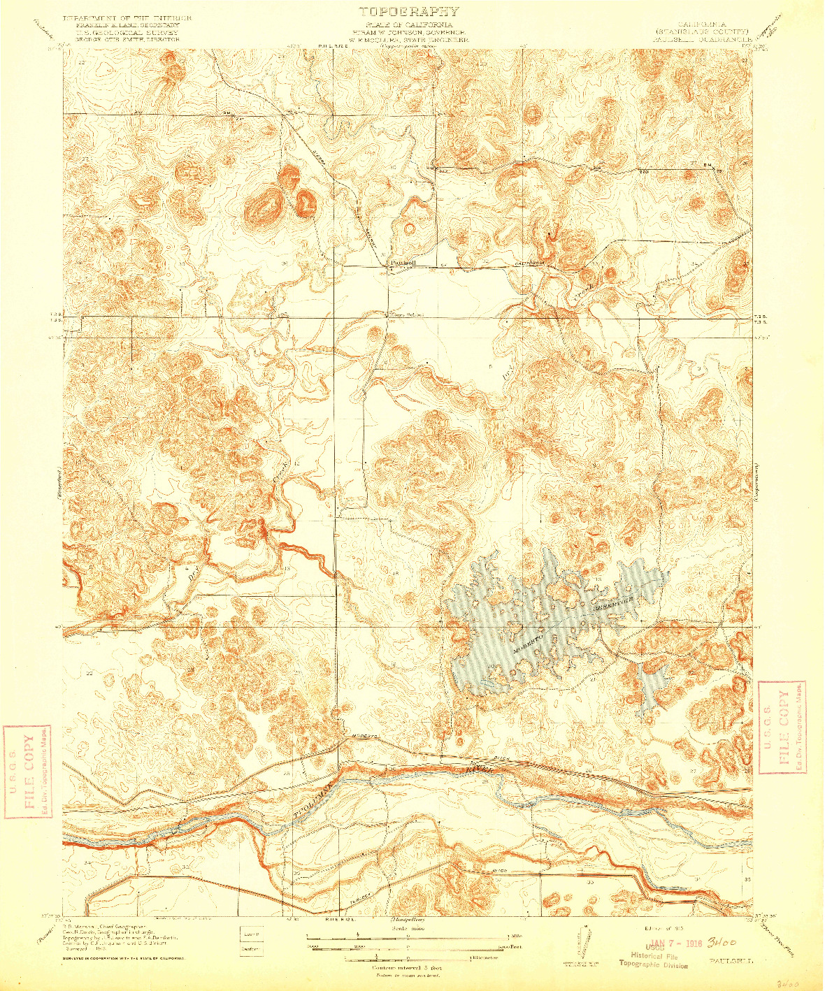 USGS 1:31680-SCALE QUADRANGLE FOR PAULSELL, CA 1915