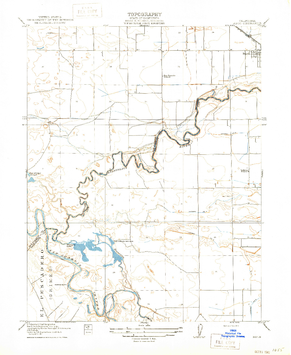 USGS 1:31680-SCALE QUADRANGLE FOR RIPON, CA 1915