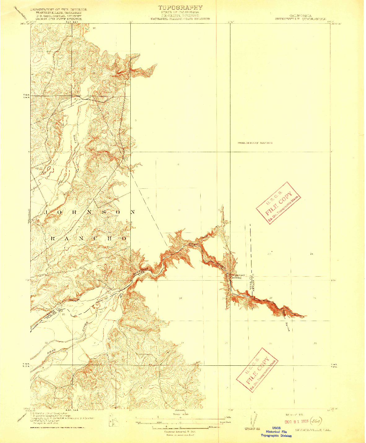 USGS 1:31680-SCALE QUADRANGLE FOR SPENCEVILLE, CA 1915