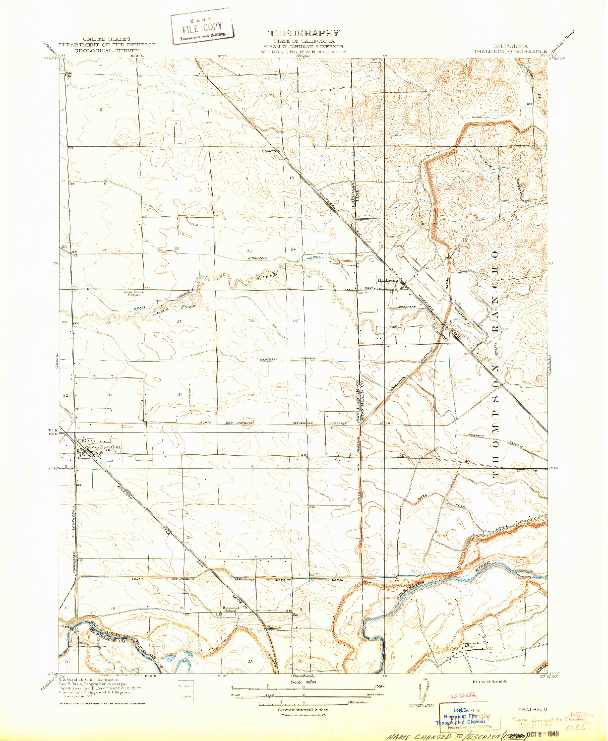 USGS 1:31680-SCALE QUADRANGLE FOR THALHEIM, CA 1915