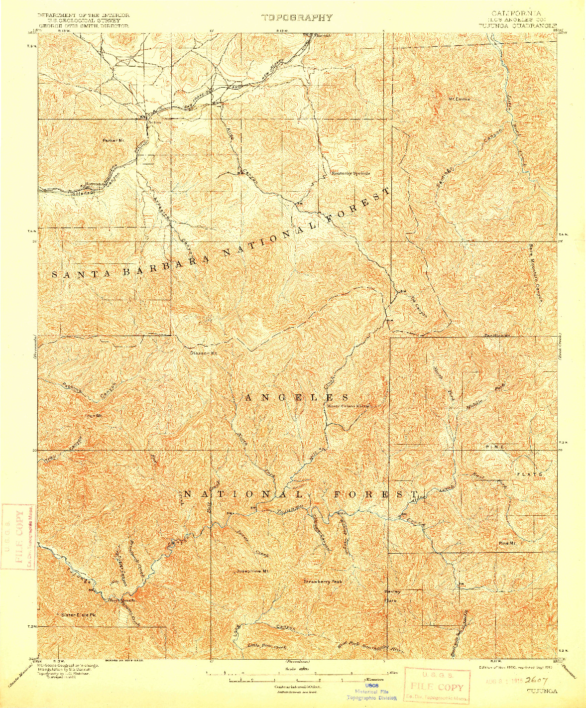 USGS 1:62500-SCALE QUADRANGLE FOR TUJUNGA, CA 1900