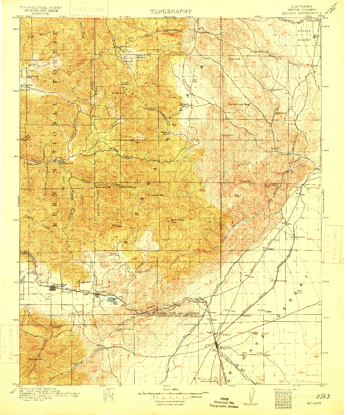 USGS 1:125000-SCALE QUADRANGLE FOR MOJAVE, CA 1915