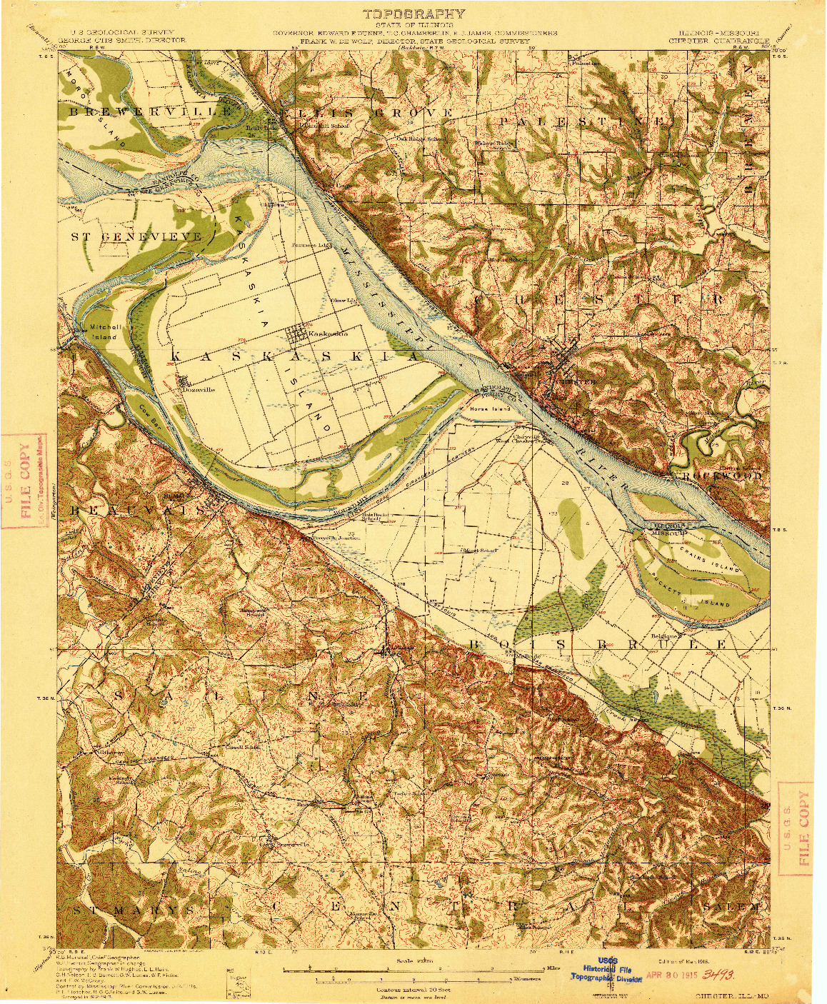 USGS 1:62500-SCALE QUADRANGLE FOR CHESTER, IL 1915