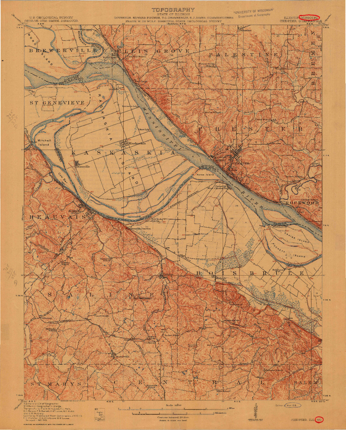 USGS 1:62500-SCALE QUADRANGLE FOR CHESTER, IL 1915