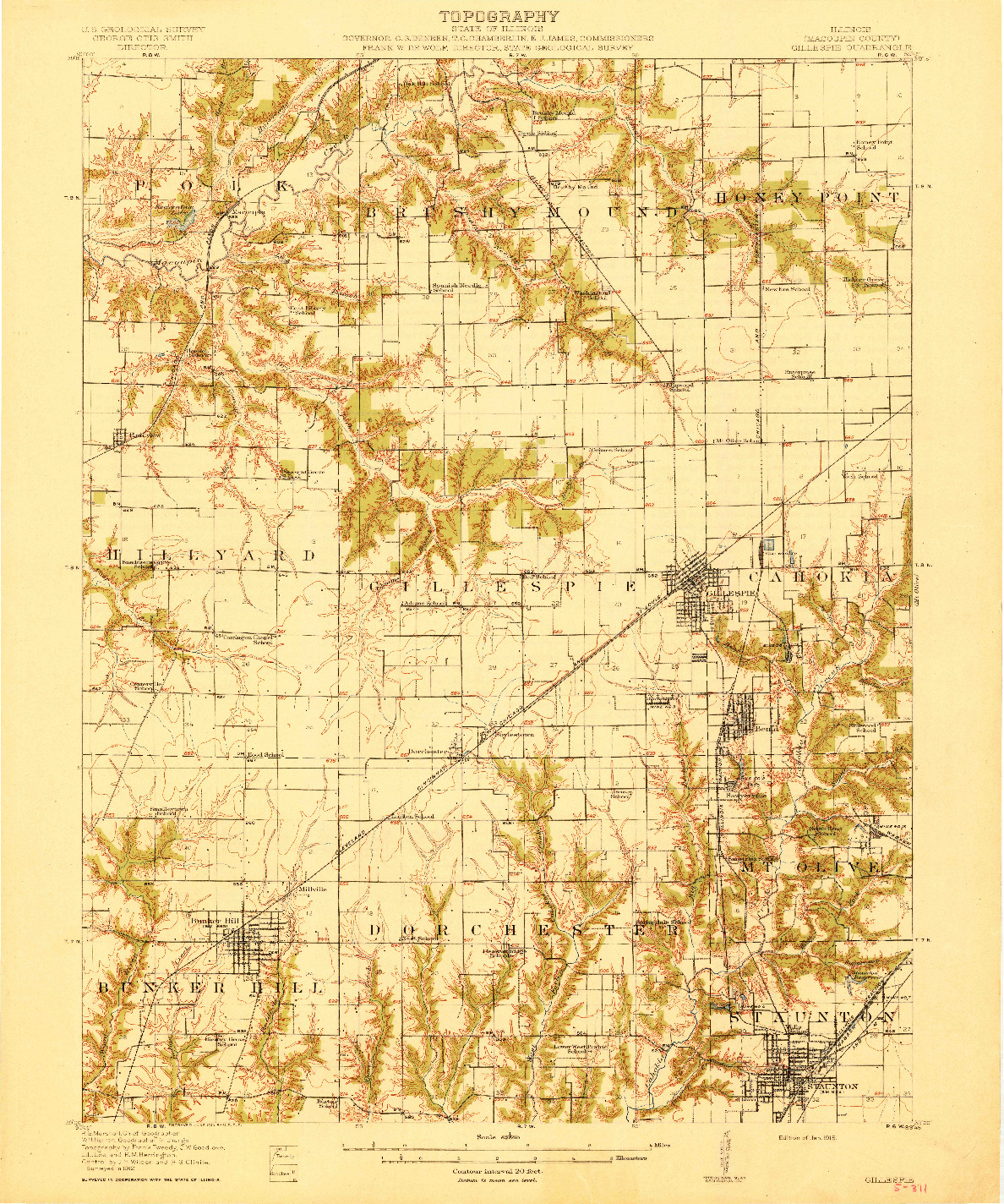 USGS 1:62500-SCALE QUADRANGLE FOR GILLESPIE, IL 1915
