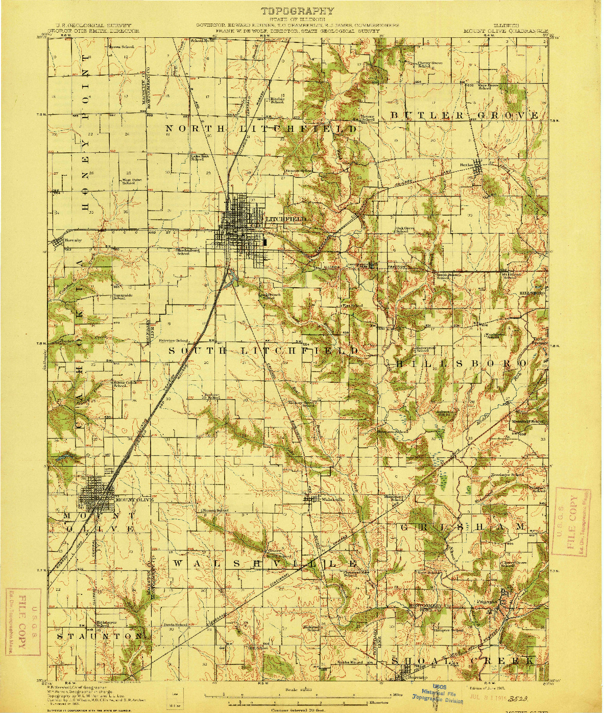 USGS 1:62500-SCALE QUADRANGLE FOR MOUNT OLIVE, IL 1915