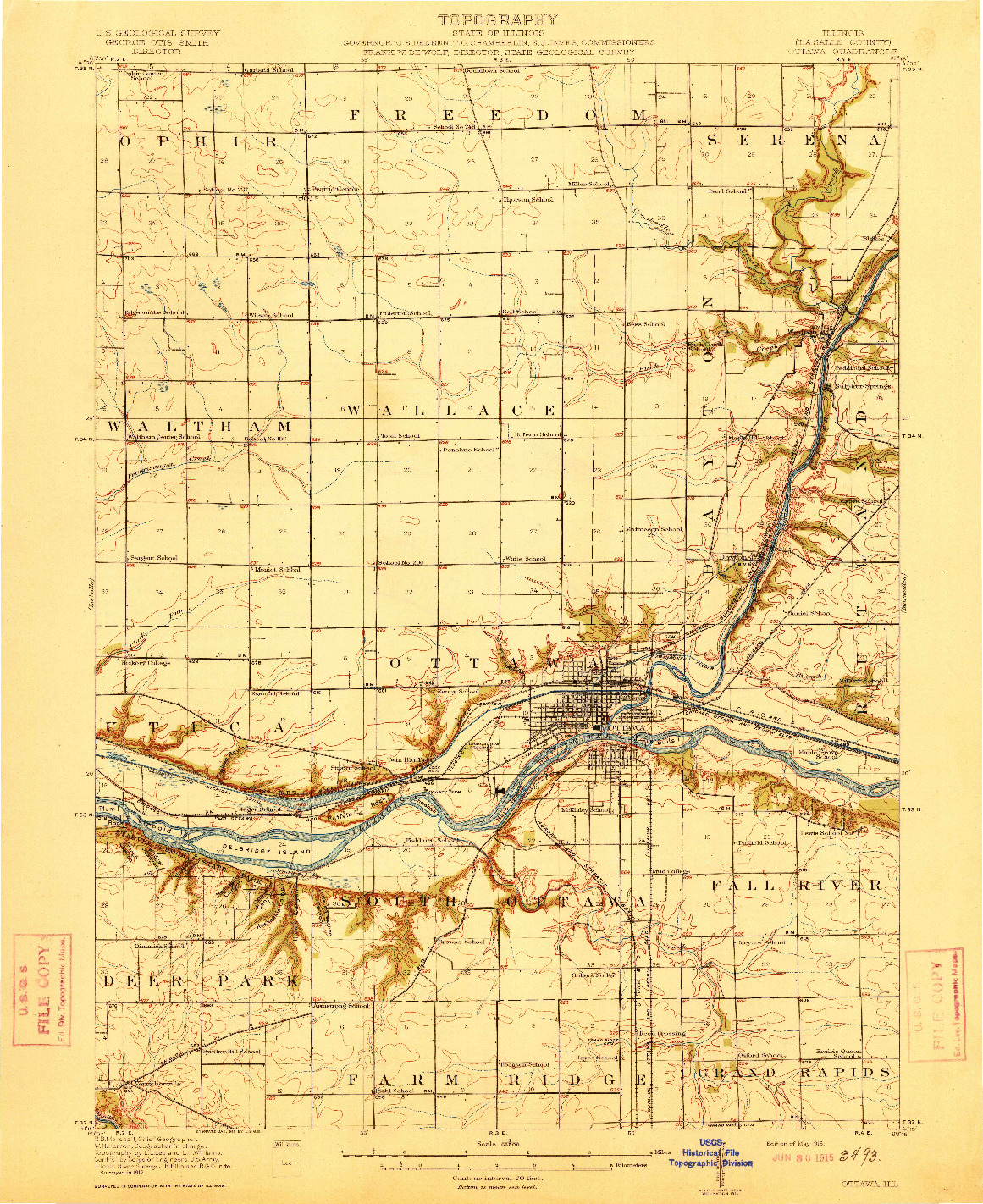 USGS 1:62500-SCALE QUADRANGLE FOR OTTAWA, IL 1915