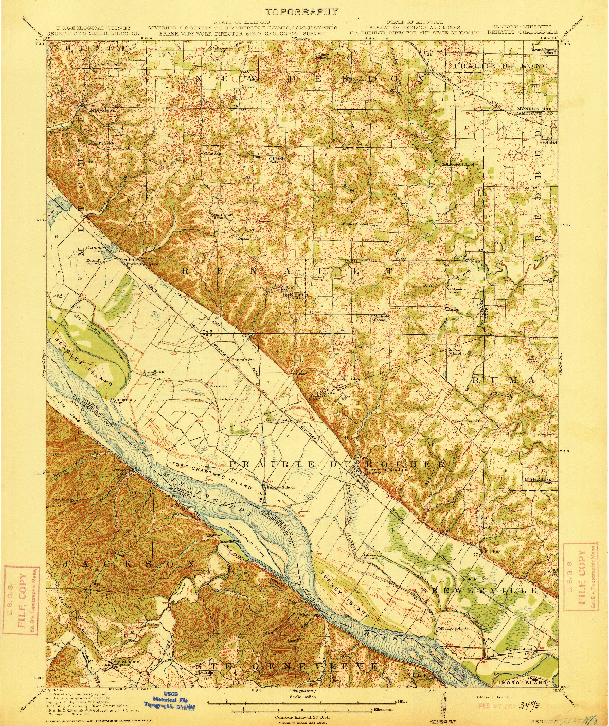 USGS 1:62500-SCALE QUADRANGLE FOR RENAULT, IL 1915