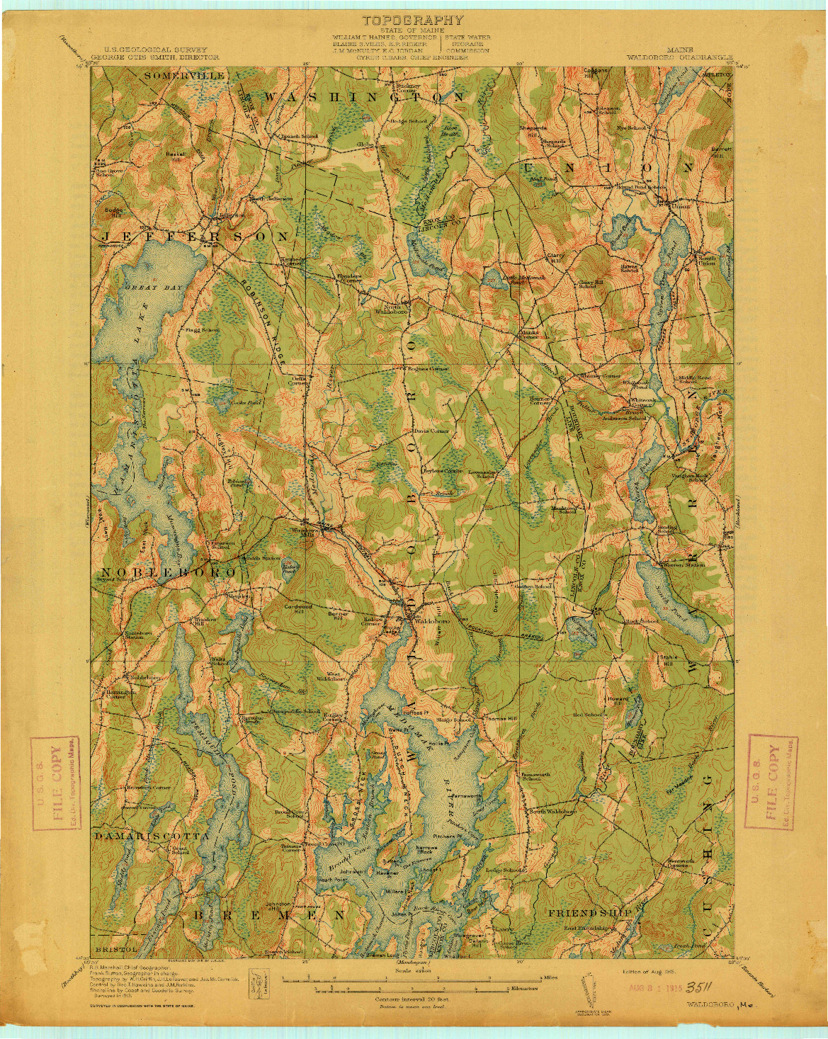 USGS 1:62500-SCALE QUADRANGLE FOR WALDOBORO, ME 1915