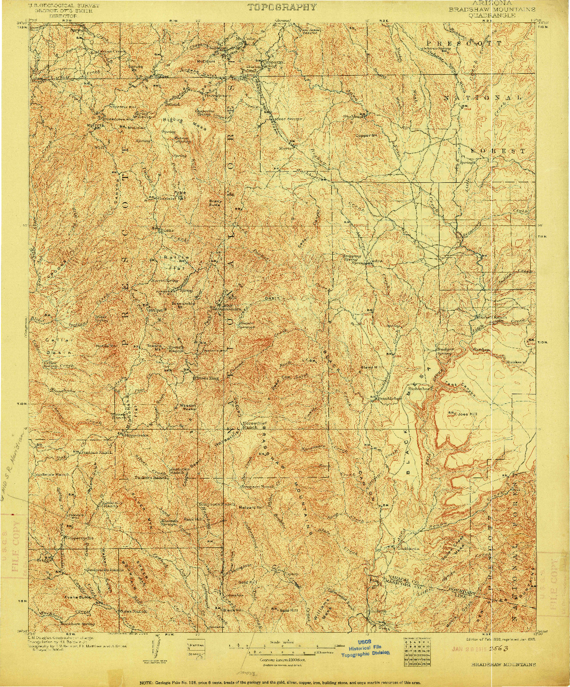 USGS 1:125000-SCALE QUADRANGLE FOR BRADSHAW MOUNTAINS, AZ 1903