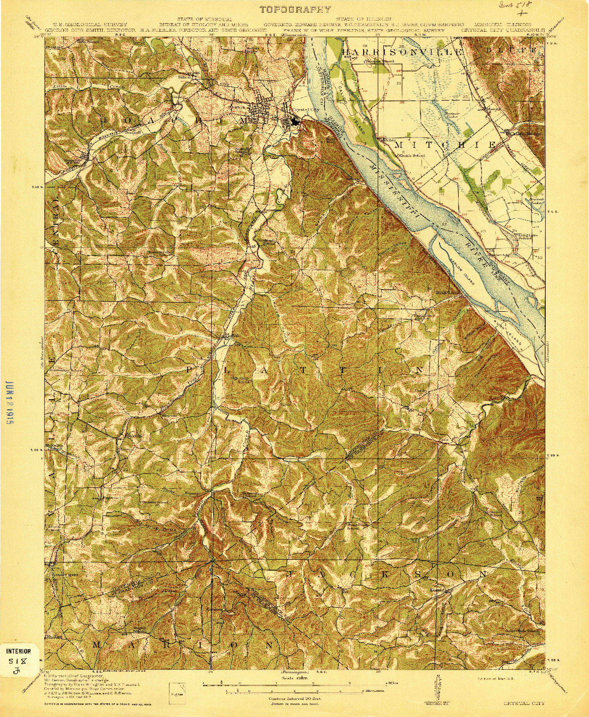 USGS 1:62500-SCALE QUADRANGLE FOR CRYSTAL CITY, MO 1915