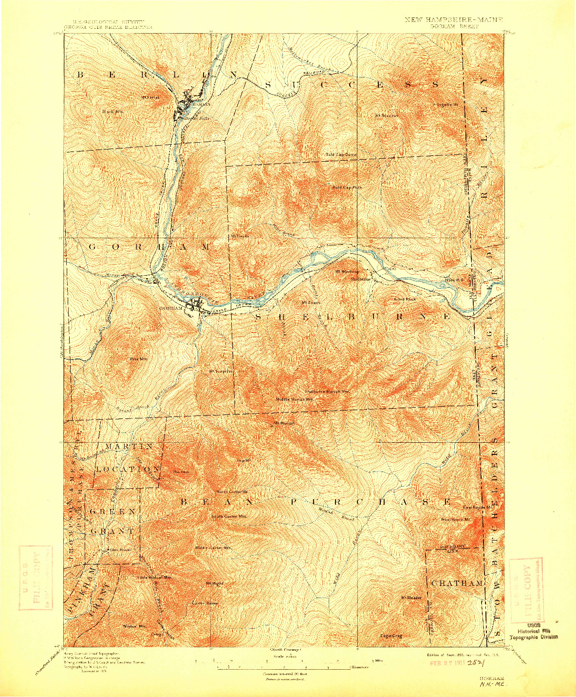 USGS 1:62500-SCALE QUADRANGLE FOR GORHAM, NH 1893