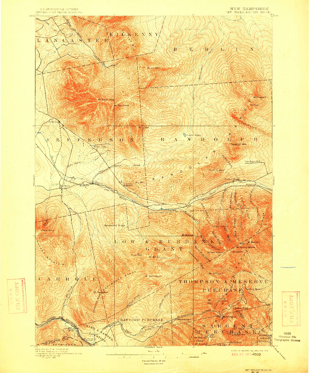 USGS 1:62500-SCALE QUADRANGLE FOR MT. WASHINGTON, NH 1896