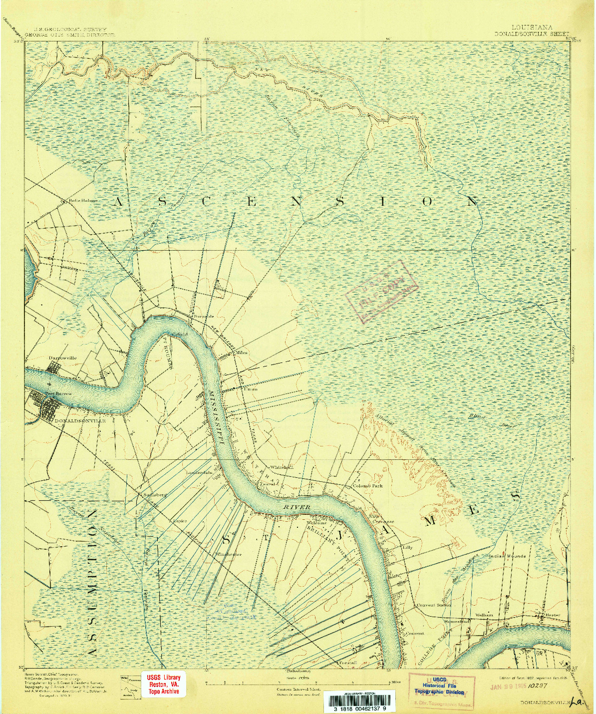 USGS 1:62500-SCALE QUADRANGLE FOR DONALDSONVILLE, LA 1892