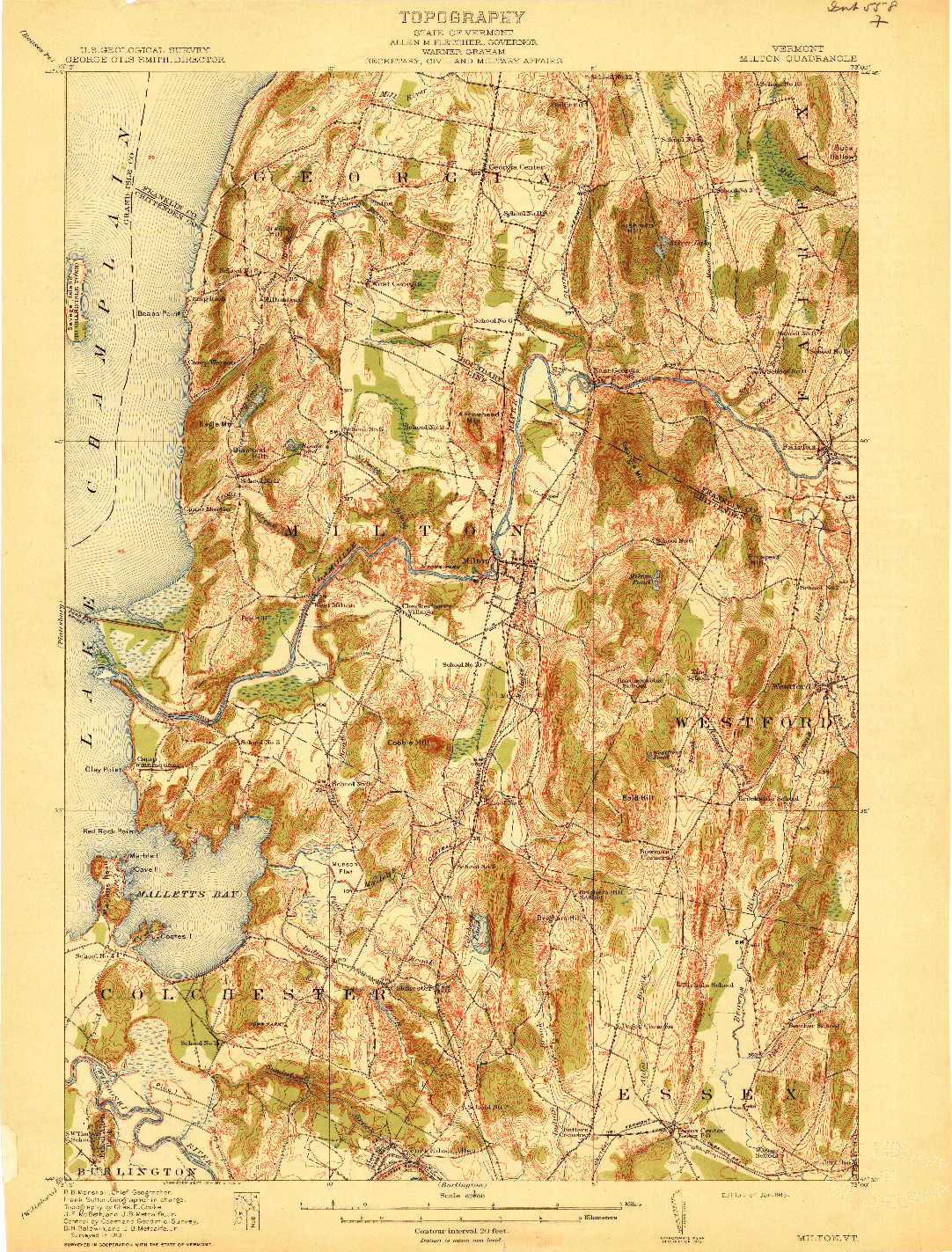 USGS 1:62500-SCALE QUADRANGLE FOR MILTON, VT 1915