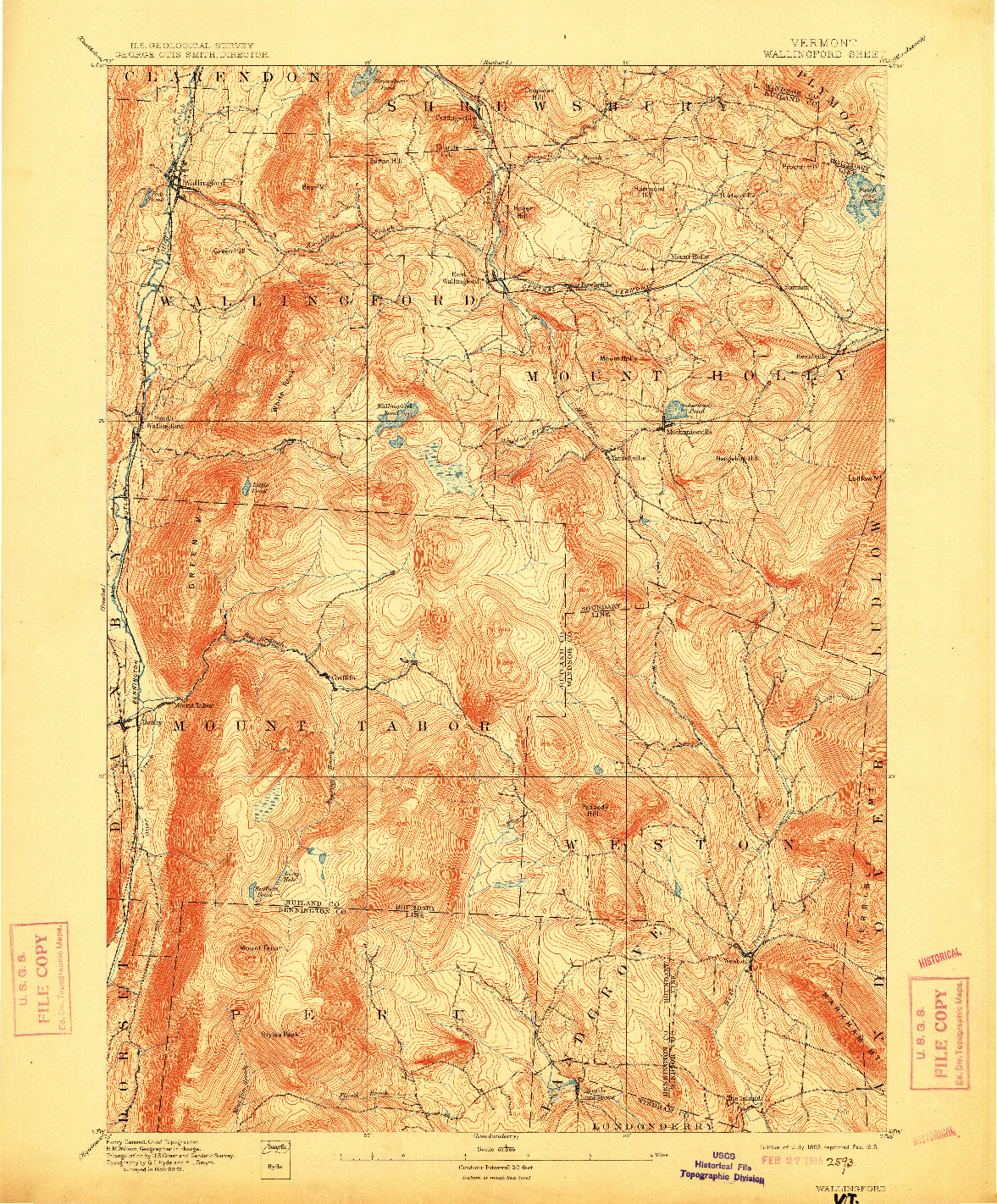 USGS 1:62500-SCALE QUADRANGLE FOR WALLINGFORD, VT 1893