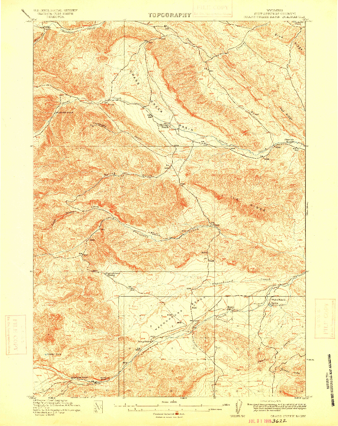 USGS 1:62500-SCALE QUADRANGLE FOR GRASS CREEK BASIN, WY 1915