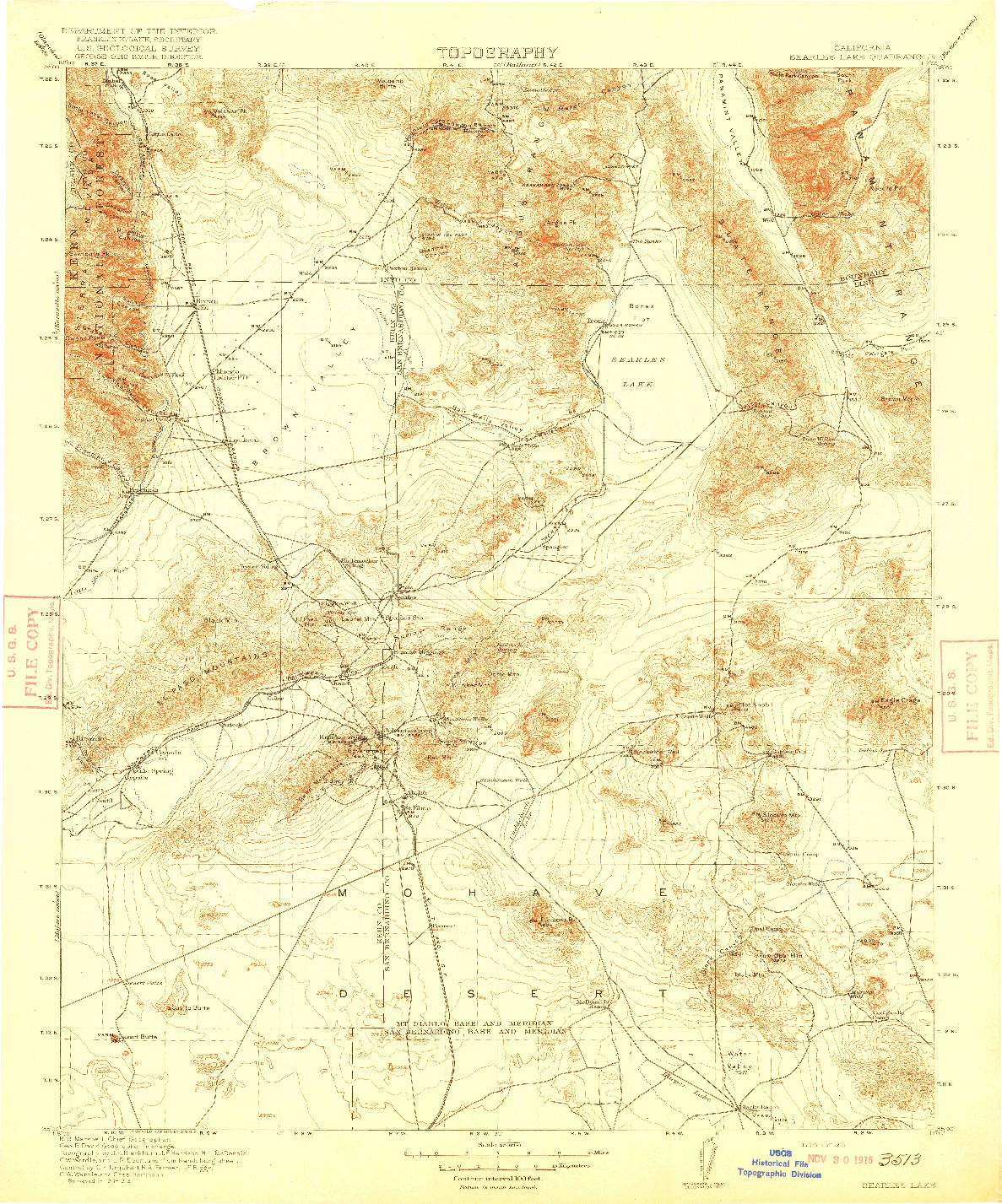 USGS 1:250000-SCALE QUADRANGLE FOR SEARLES LAKE, CA 1915