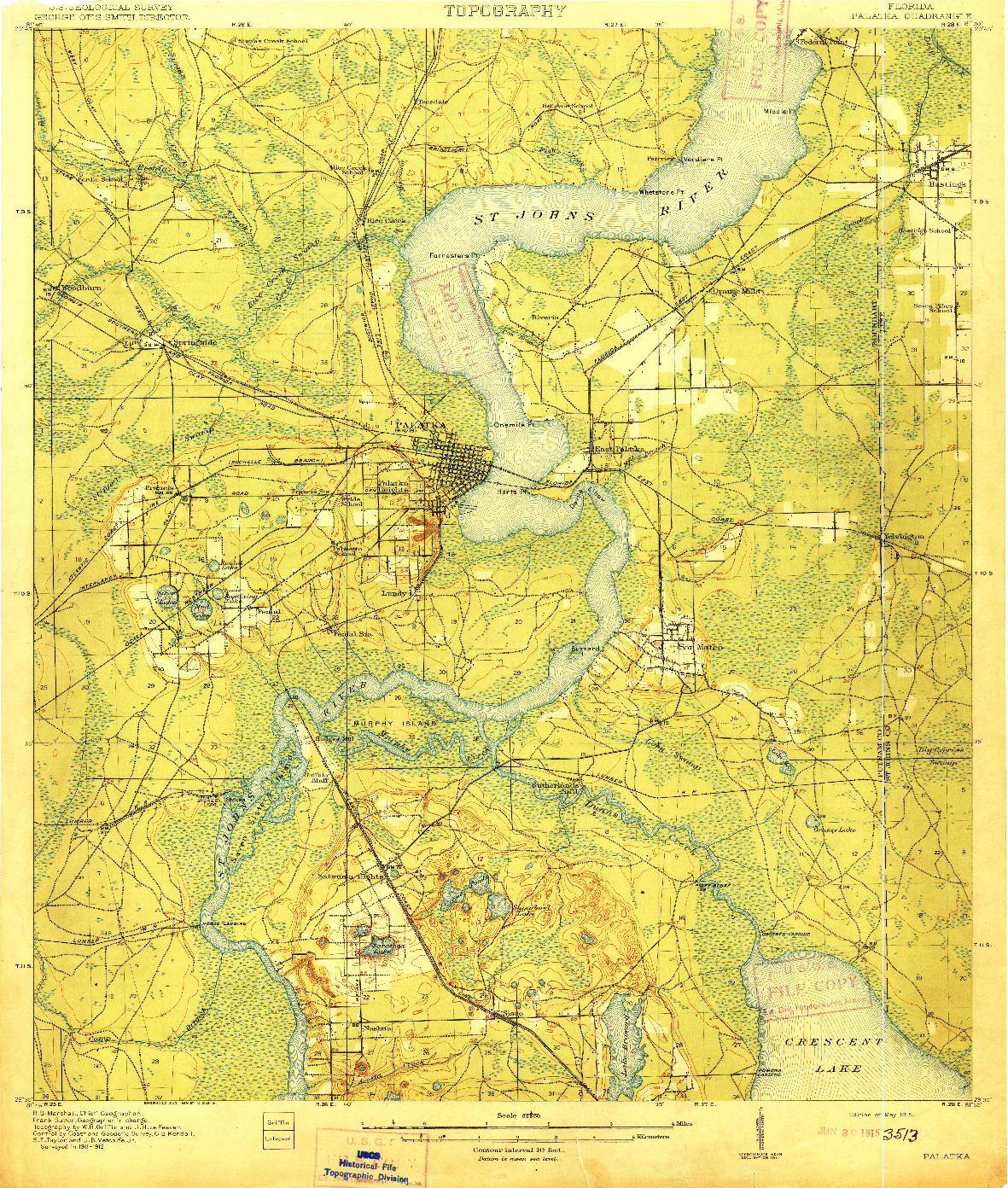 USGS 1:62500-SCALE QUADRANGLE FOR PALATKA, FL 1915