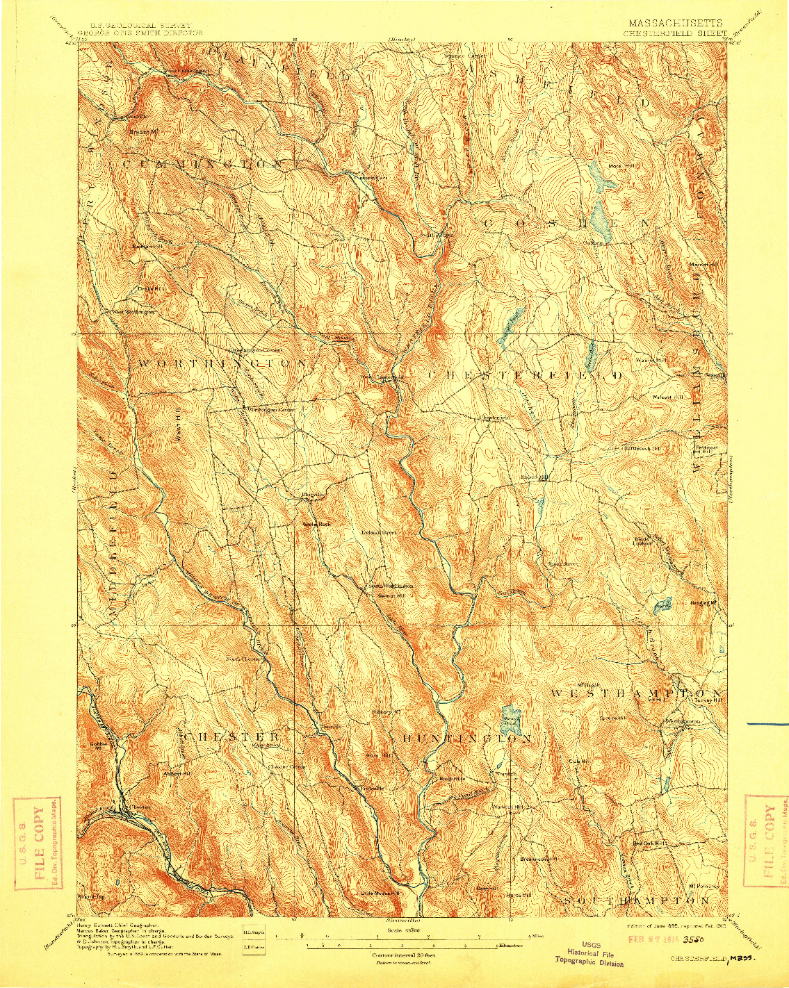 USGS 1:62500-SCALE QUADRANGLE FOR CHESTERFIELD, MA 1895