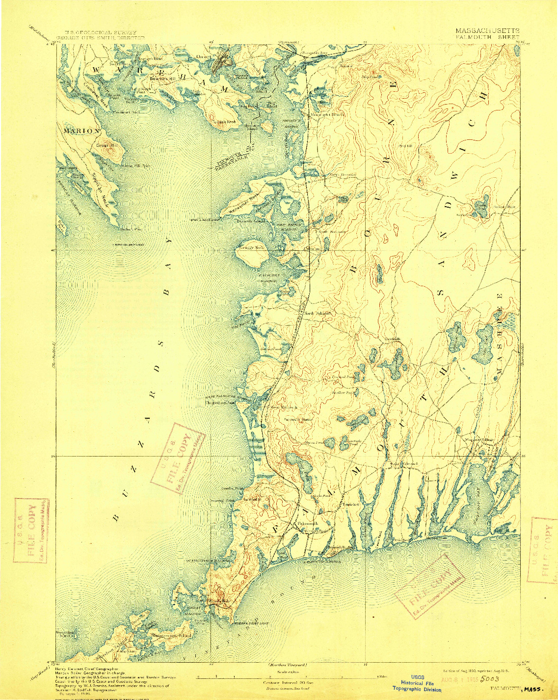 USGS 1:62500-SCALE QUADRANGLE FOR FALMOUTH, MA 1893