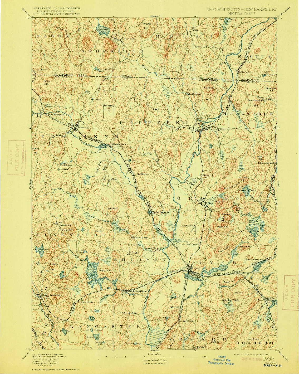 USGS 1:62500-SCALE QUADRANGLE FOR GROTON, MA 1893