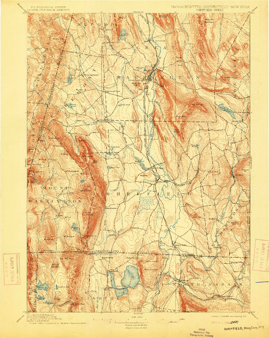 USGS 1:62500-SCALE QUADRANGLE FOR SHEFFIELD, MA 1897