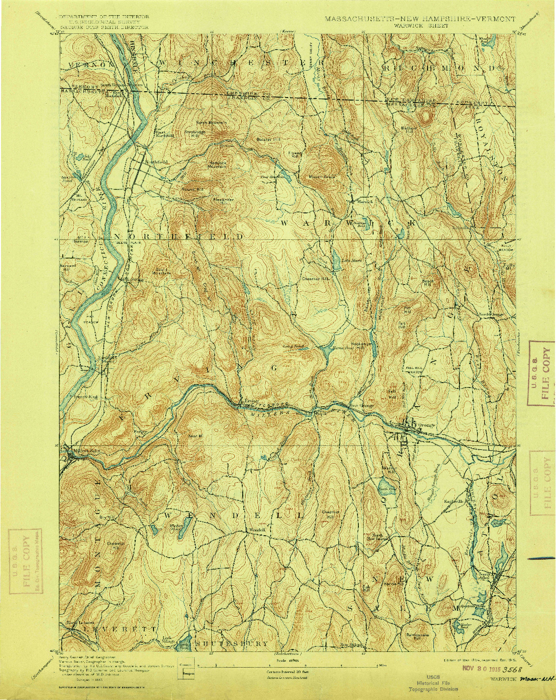 USGS 1:62500-SCALE QUADRANGLE FOR WARWICK, MA 1894