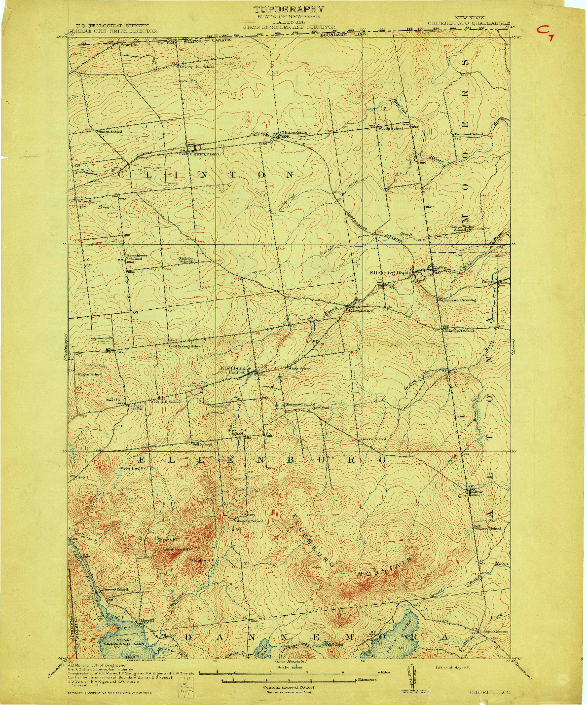 USGS 1:62500-SCALE QUADRANGLE FOR CHURUBUSCO, NY 1915