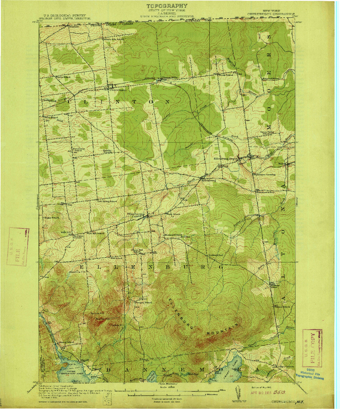 USGS 1:62500-SCALE QUADRANGLE FOR CHURUBUSCO, NY 1915