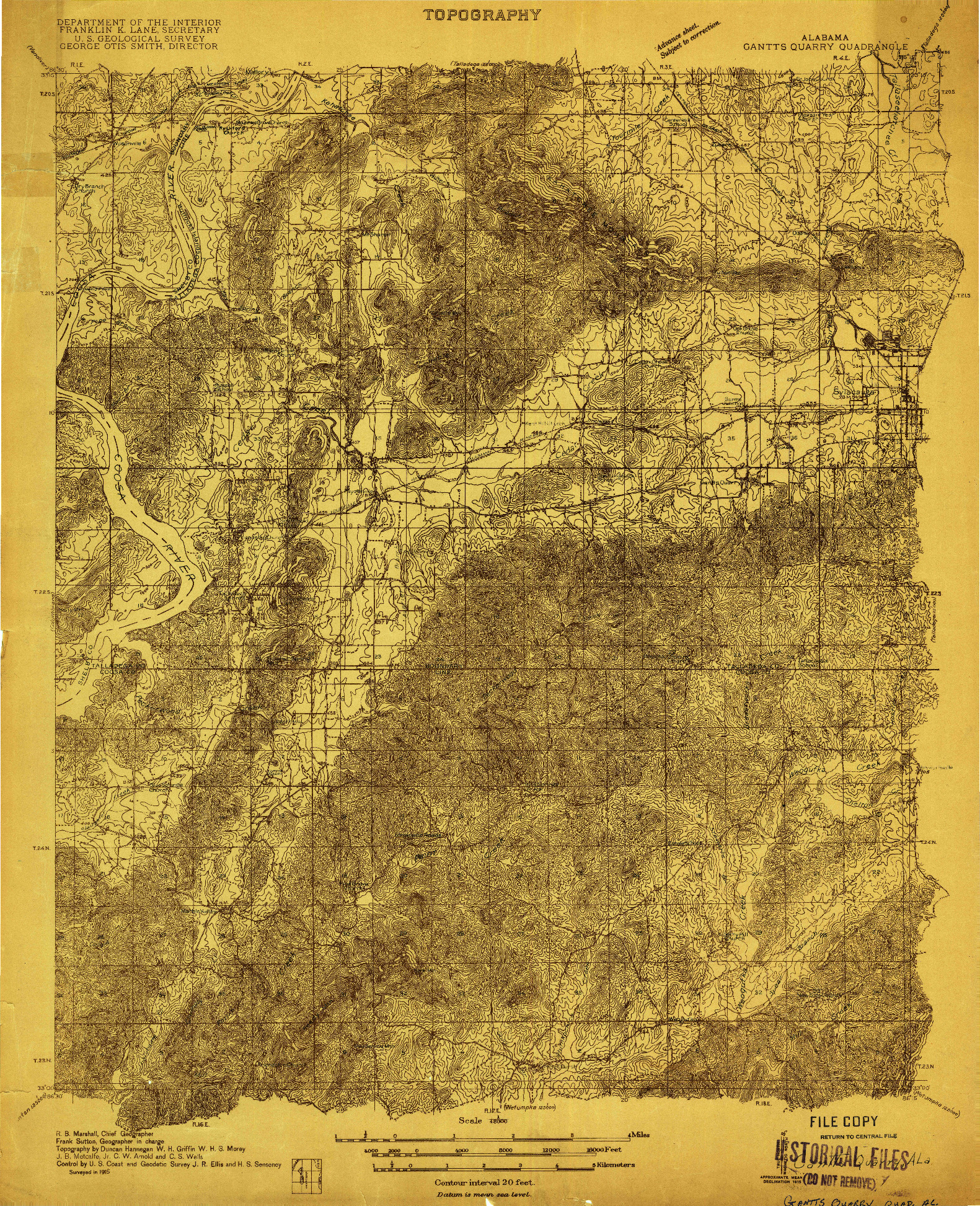 USGS 1:48000-SCALE QUADRANGLE FOR GANTTS QUARRY, AL 1915