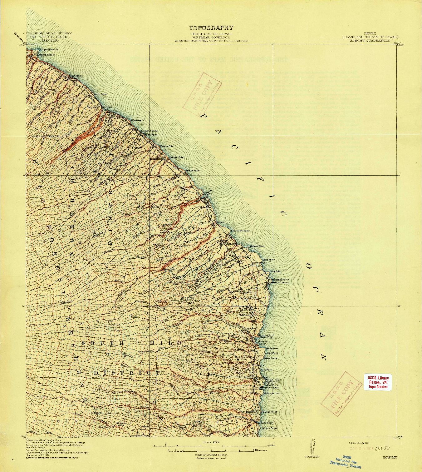 USGS 1:62500-SCALE QUADRANGLE FOR HONOMU, HI 1915