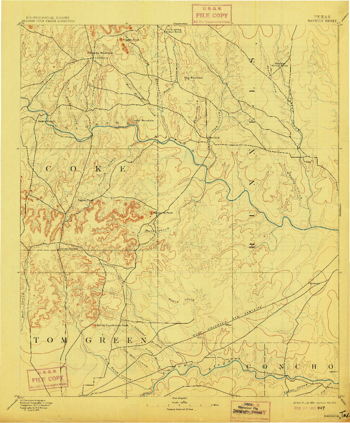 USGS 1:125000-SCALE QUADRANGLE FOR HAYRICK, TX 1894