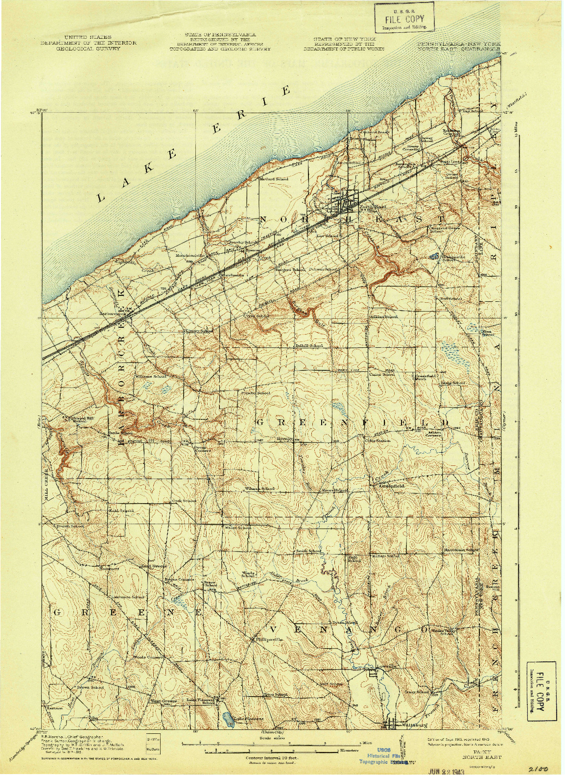 USGS 1:62500-SCALE QUADRANGLE FOR NORTH EAST, PA 1915