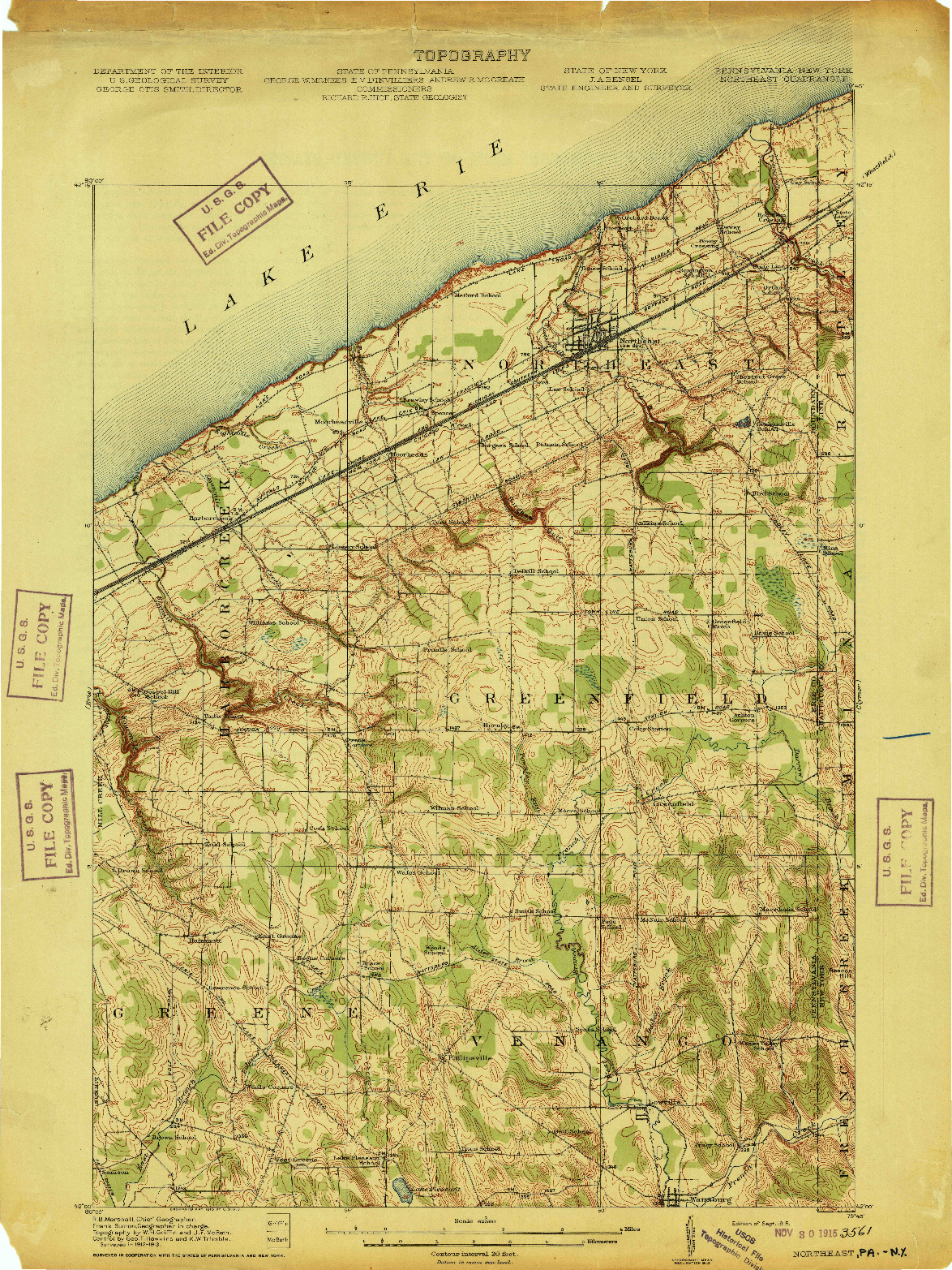 USGS 1:62500-SCALE QUADRANGLE FOR NORTHEAST, PA 1915