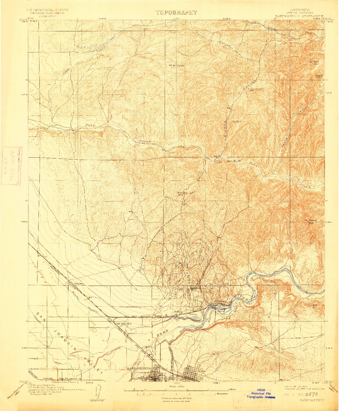 USGS 1:62500-SCALE QUADRANGLE FOR BAKERSFIELD, CA 1906