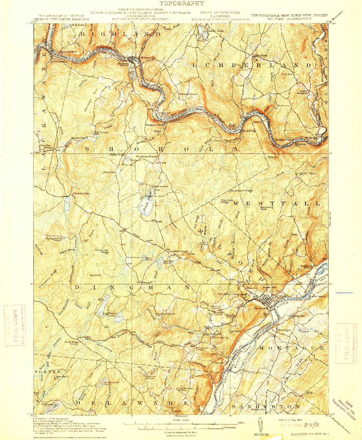 USGS 1:62500-SCALE QUADRANGLE FOR MILFORD, PA 1915