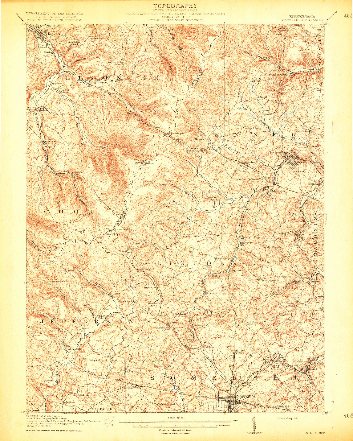 USGS 1:62500-SCALE QUADRANGLE FOR SOMERSET, PA 1915