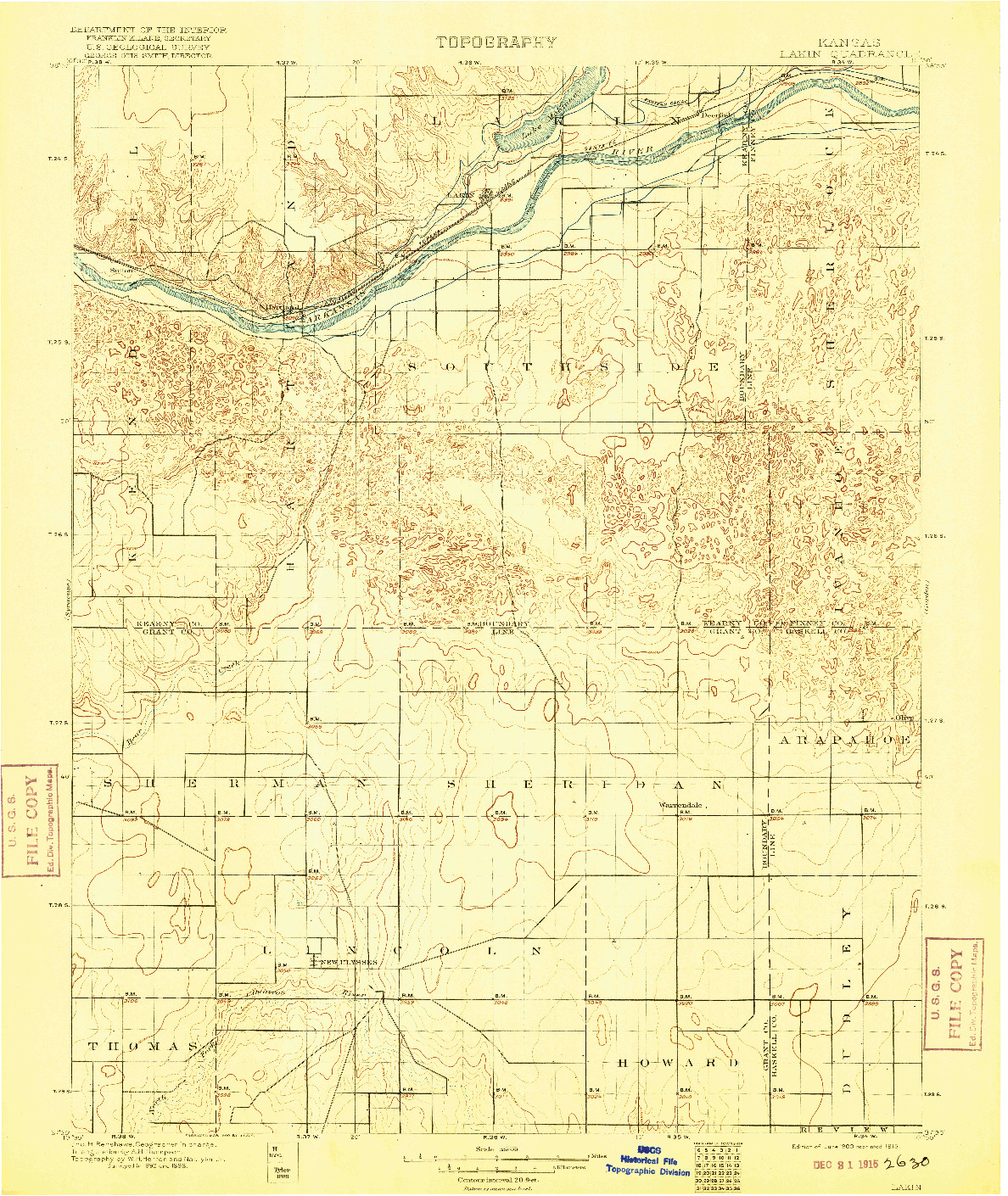 USGS 1:125000-SCALE QUADRANGLE FOR LAKIN, KS 1900