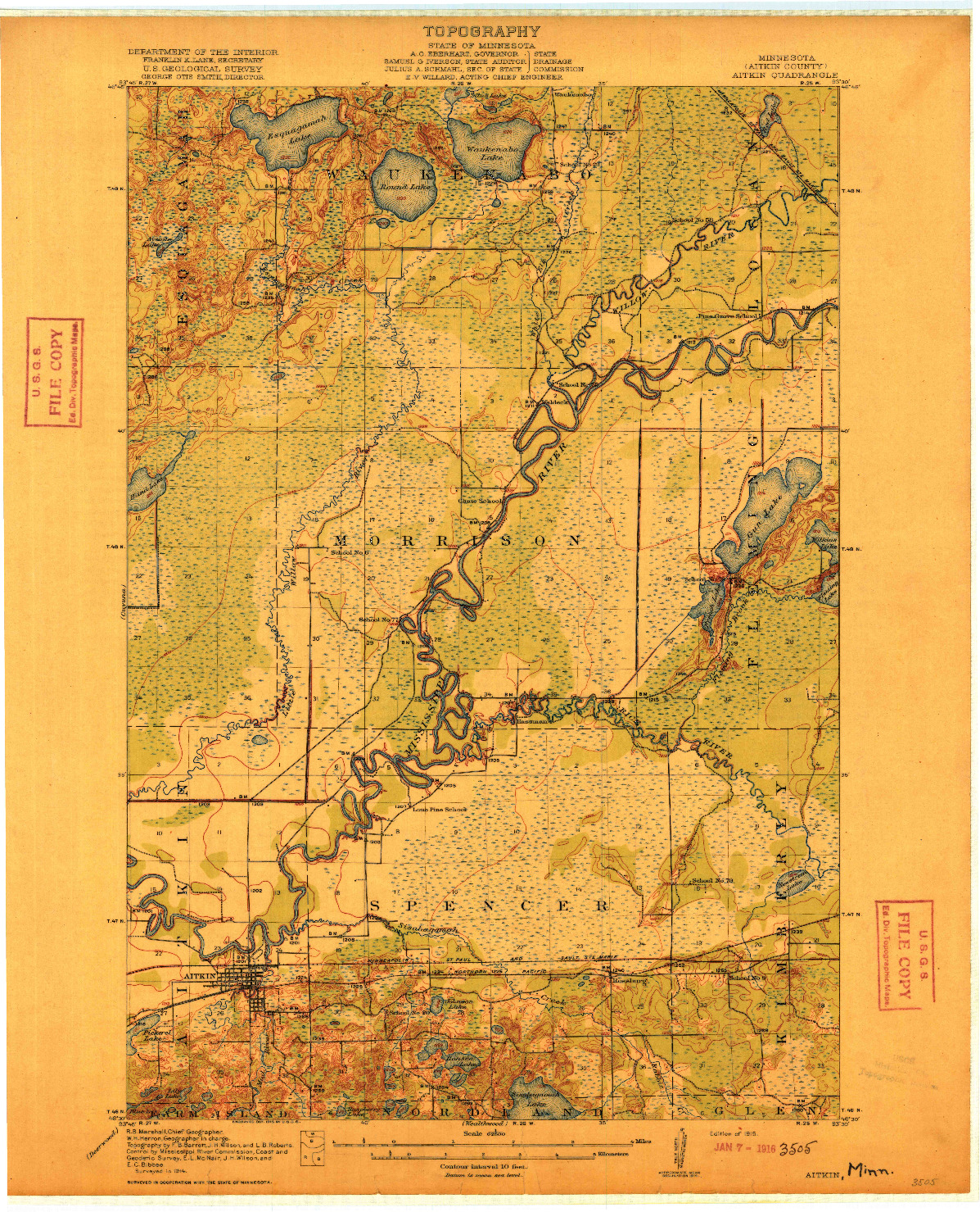 USGS 1:62500-SCALE QUADRANGLE FOR AITKIN, MN 1915