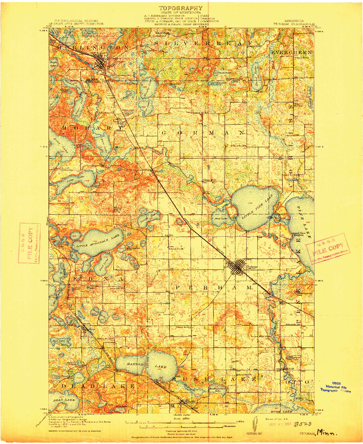 USGS 1:62500-SCALE QUADRANGLE FOR PERHAM, MN 1915