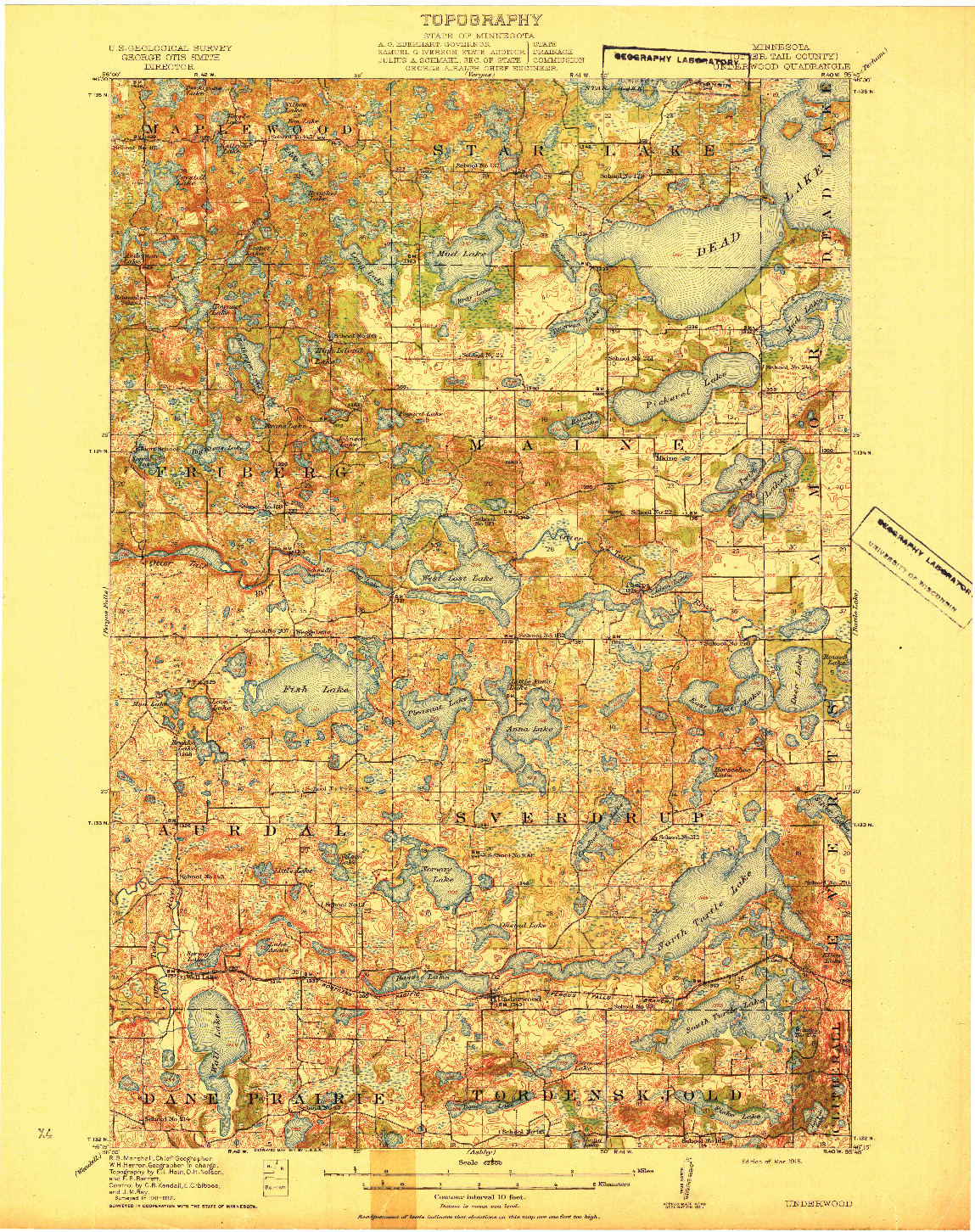USGS 1:62500-SCALE QUADRANGLE FOR UNDERWOOD, MN 1915